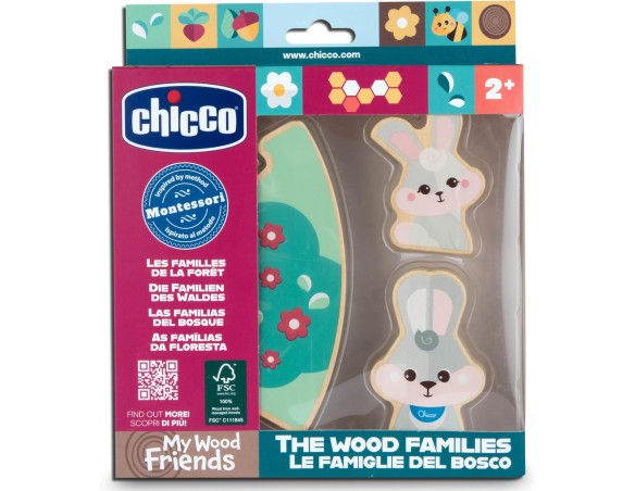 Chicco, Personaggi Collezionabili Legno, Gioco Montessori, 2 Coniglietti, 1 Pezzo di Puzzle, Scopri L'Universo My Wood Friends,