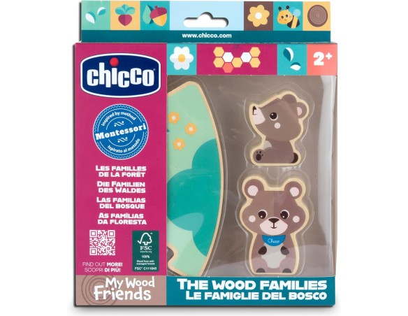 Chicco, Personaggi Collezionabili Legno, Montessori, 2 Orsetti, 1 Pezzo di Puzzle, Scopri L'Universo My Wood Friends, Crea Stor