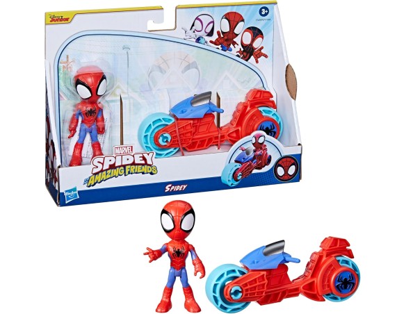 Hasbro Marvel, Spidey e i Suoi Fantastici Amici, Action Figure di Spidey, Motocicletta Giocattolo, Giocattoli per Bambini e Bam