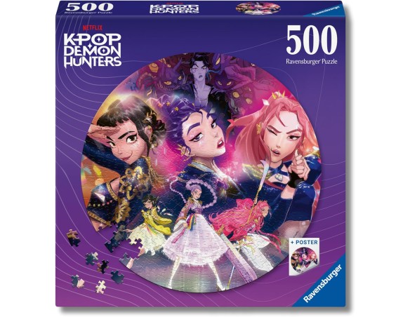 Ravensburger Puzzle 500 Pezzi K-Pop Demo Hunter – Puzzle Adulti +14 anni, 52 x 52 cm, Puzzle per Adulti Rotondo KPop, Poster In