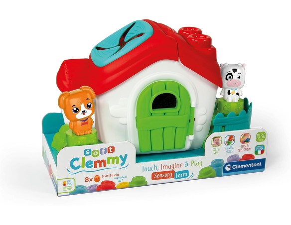 Clementoni- Soft Clemmy-Touch, Imagine & Play Sensory Farm-Playset Fattoria Sensoriale con Mattoncini Morbidi per Bambini 10-36