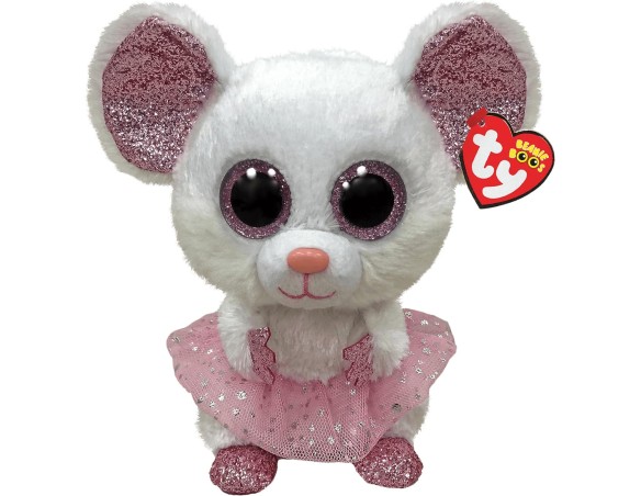 Beanie Boos | TY - Peluche Beanie Boos - Topolina Ballerina - Nina - Bianco - Occhioni zampine orecchie rosa glitter - Tutù ros