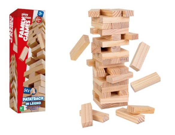 GIOCO TORRE modello " JENGA " Family games patatrack in legno 54pezzi