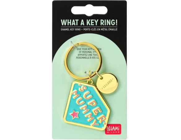 LEGAMI Portachiavi unisex in metallo smaltato, festa della mamma What a Keyring!, L 7 cm, zinco, tema scooter, anello a spirale