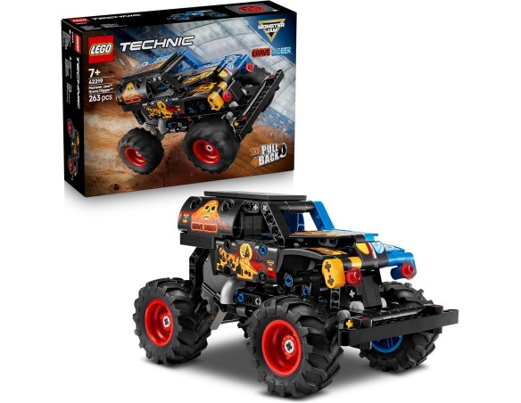 LEGO Technic 42219 Monster Jam Grave Digger Fuoco e Ghiaccio - Camion Giocattolo Pull-Back - Veicolo da Corsa con Dettagli Aute