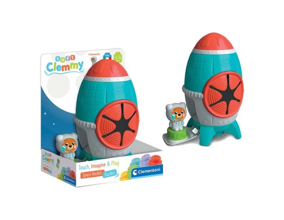 Clementoni - 17806 - Soft Clemmy - Touch, Explore And Play Sensory Rocket, Razzo con Mattoncini Morbidi e Personaggio, Set Cost