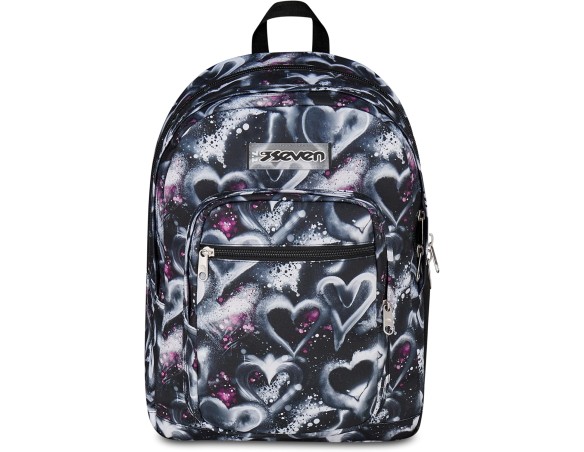 Seven Zaino Scuola FREETHINK, Doppio Scomparto, Nero, 34 L, Scomparto porta pc ablet, Tasche multifunzione, Tasca laterale port