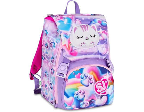SJ GANG STYLE JAM GANG Zaino Estensibile GLOWCAT, Rosa, 24L, Zip Laterali, Applicazione gattino luminoso che cambia colore al t