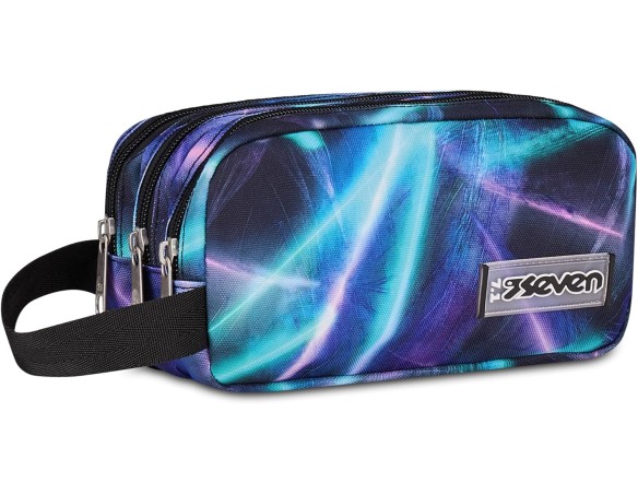 Seven Portapenne Scuola FREETHINK, Blu, Rosa, Astuccio Triplo Scomparto, 3 zip, Spazioso, Accessori Zaino, Scuola media e super
