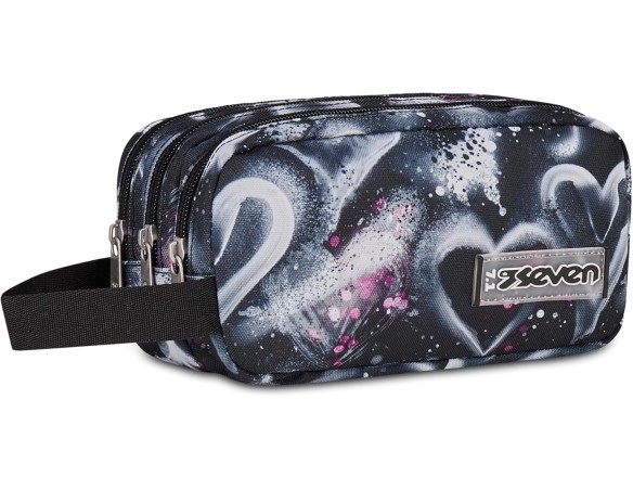 Seven Portapenne Scuola FREETHINK, Nero, Bianco, Astuccio Triplo Scomparto, 3 zip, Spazioso, Accessori Zaino, Scuola media e su