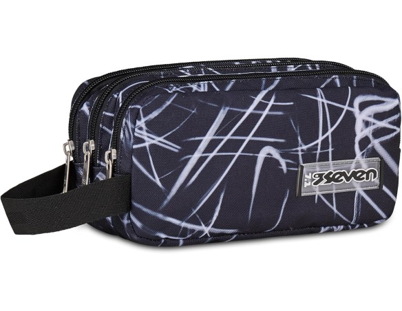 Seven Portapenne Scuola FREETHINK, Nero, Bianco, Astuccio Triplo Scomparto, 3 zip, Spazioso, Accessori Zaino, Scuola media e su