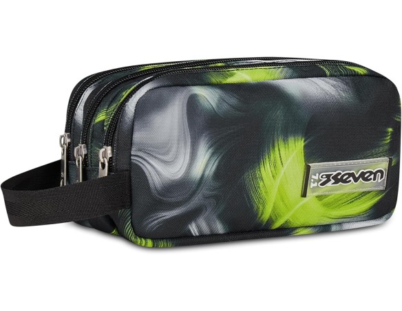 Seven Portapenne Scuola FREETHINK, Nero, Verde, Astuccio Triplo Scomparto, 3 zip, Spazioso, Accessori Zaino, Scuola media e sup