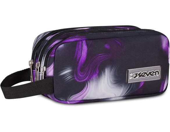 Seven Portapenne Scuola FREETHINK, Nero, Viola, Astuccio Triplo Scomparto, 3 zip, Spazioso, Accessori Zaino, Scuola media e sup
