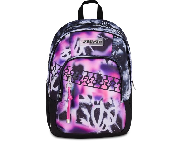 Seven Zaino Scuola Dual Detach BUZZY NOTE GIRL, Nero, 32 L, Doppio Scomparto, Multifunzione, Zaino Staccabile, Tasca con organi