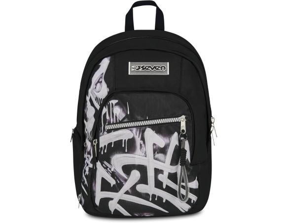 Seven Zaino Scuola Dual Detach PLUMPY LINE BOY, Nero, 32 L, Doppio Scomparto, Multifunzione, Zaino Staccabile, Tasca con organi