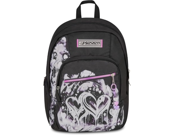 Seven Zaino Scuola Dual Detach PLUMPY LINE GIRL, Nero, 32 L, Doppio Scomparto, Multifunzione, Zaino Staccabile, Tasca con organ