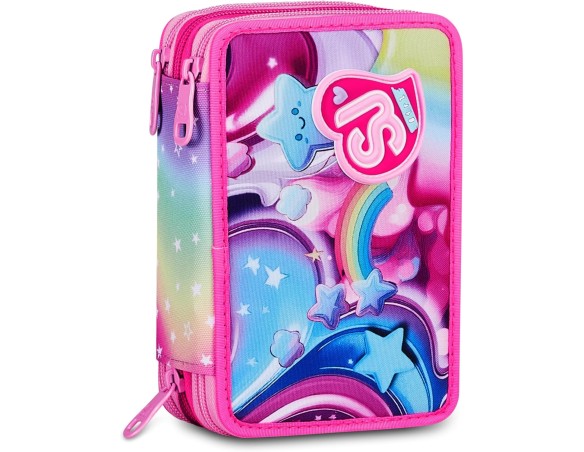 SJ GANG STYLE JAM GANG Astuccio Scuola 3 zip SOFT POUCH GIRL, Rosa, Triplo Scomparto, 45 pezzi, Portapenne Attrezzato, Completo