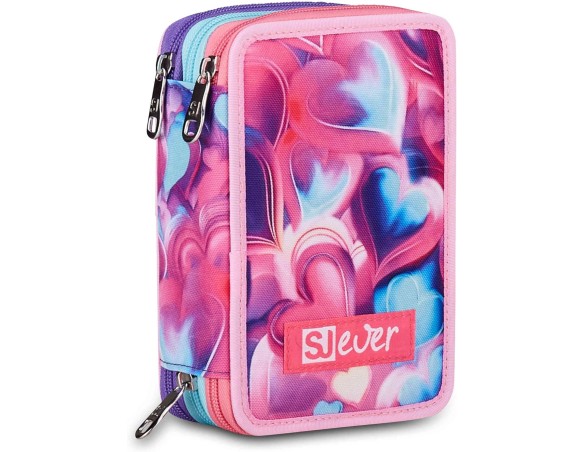 SJ GANG STYLE JAM GANG Astuccio Scuola 3 Zip, Sj Ever Pink Beat, Rosa, Triplo Scomparto, Portapenne Attrezzato, 45 pezzi, Acces