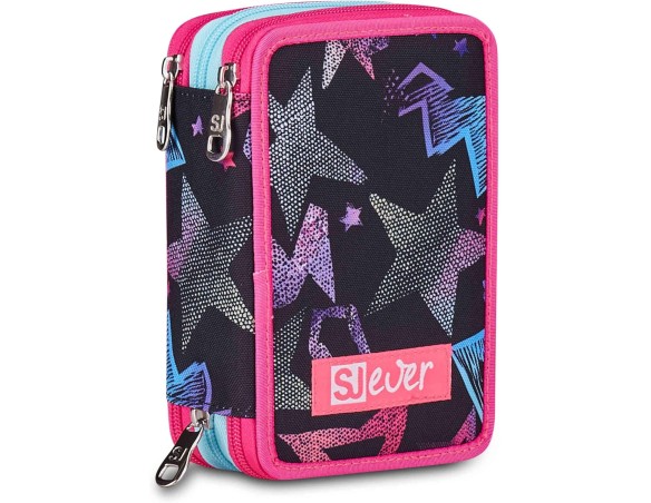 SJ GANG STYLE JAM GANG Astuccio Scuola 3 Zip, Sj Ever Star Drafts, Nero, Triplo Scomparto, Portapenne Attrezzato, 45 pezzi, Acc