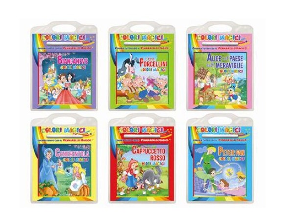 Album da colorare Colori magici: I tre porcellini-Peter Pan-Cappuccetto rosso-Biancaneve-Alice nel paese delle mervaglie-Cenere
