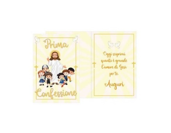 Biglietto di Auguri Prima Confessione - con Gesù in mezzo ai bambini