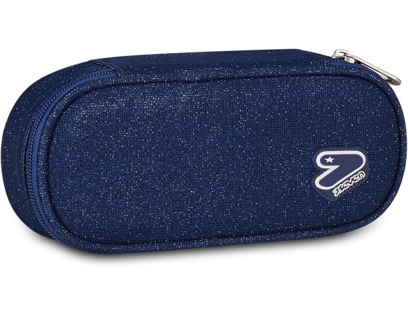 Seven Portapenne Scuola Round Plus SHINY TECH, Blu, Astuccio ovale, Taschino interno, Passanti elastici portapenne, Accessori Z