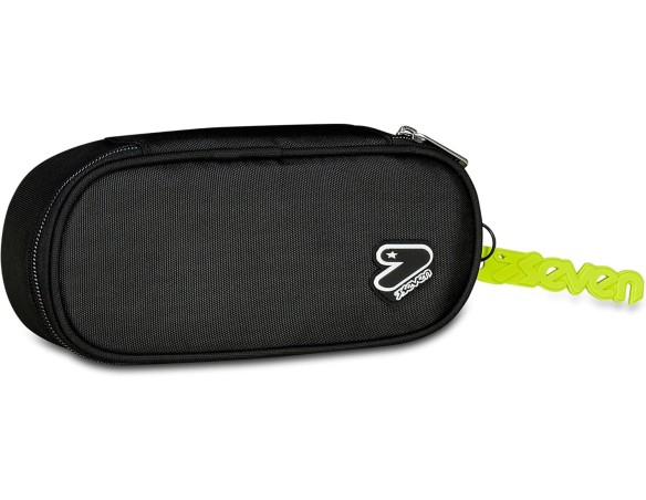 Seven Portapenne Scuola Round Plus TECH LINE, Nero, Astuccio ovale, Taschino interno, Passanti elastici portapenne, Accessori Z