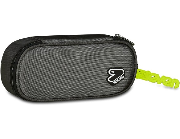 Seven Portapenne Scuola Round Plus, Grigio, Astuccio Ovale Con Elastici e Tasca Per Penne, Matite e Accessori, Astuccio Zaino S