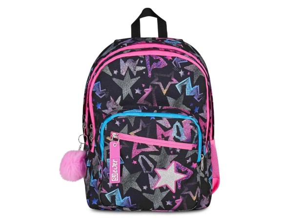 SJ GANG STYLE JAM GANG Zaino Scuola Doppio Scomparto, Sj Ever Star Drafts , Rosa 31 L, Con Tasca Porta Borraccia e Charm Stacca