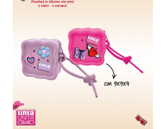 BORSA Mini Pouch Silicone TintaUnita Clik Portatutto con Manico e 3 Pins Inclusi - Rosa - fucsia