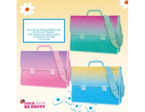 Valigetta Soft PPL Tinta Unita Be Happy con tracolla small 37x52x8 Scuola Disegno