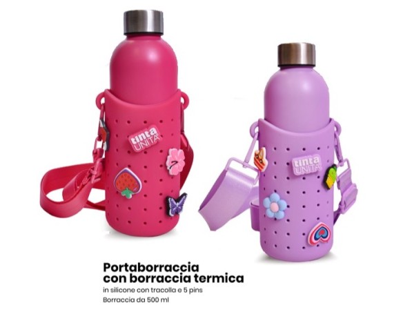 Borraccia Termica 500ml TintaUnita Click con Portaborraccia Silicone e 5 Pins