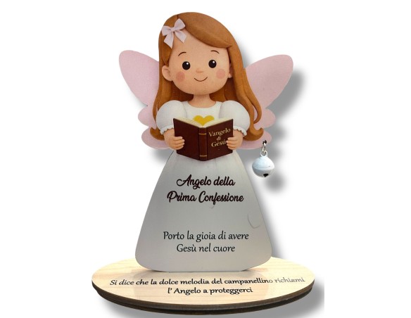 Fabula  Confessione | Porta Foto/Memo Angelo della prima confessione femminile In Legno Naturale Con Sonaglino ed una molletta-