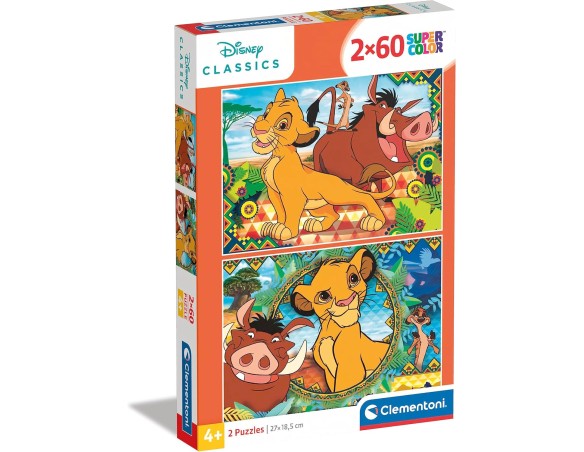 Clementoni - 21604 - Supercolor Puzzle - Disney The Lion King - 2X60 Pezzi (Include 2 Il Re Leone Da 60 Pezzi) - Puzzle Bambini