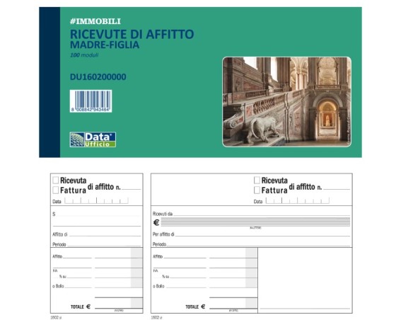 Blocco ricevute/fatture affitto madre-figlia - 100 pagine - 10 x 21,5 cm - DU160200000 - Data Ufficio