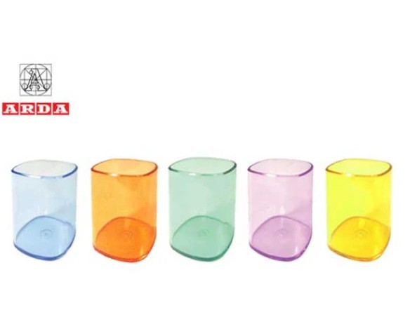 Porta penne arda a bicchiere, in plastica colorata semitrasparente, assortiti, h 9,5cm