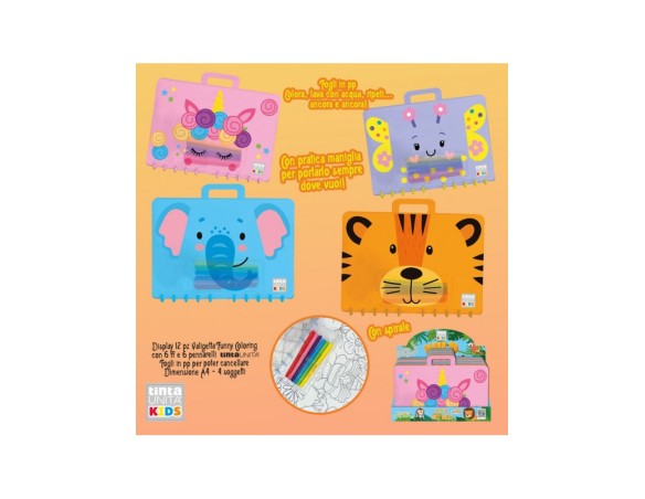 Valigetta Funny Coloring TintaUnita Kids - Set Creativo Riutilizzabile (Formato A4) Colora, lava e ricomincia!