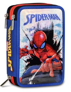 Seven Astuccio Scuola 3 zip Spiderman, Blu, Triplo...