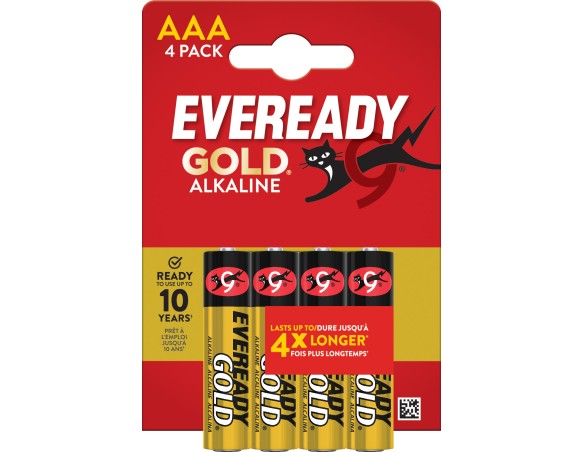 PILA PILE MINI STILO AAA - 1,5V - EVEREADY GOLD- ALCALINA - CONF. 4 BATTERIE