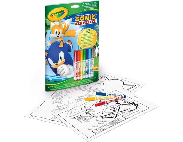 Crayola - Album attività & Coloring Sonic, 32 Pagine da Colorare e 7 Mini Pennarelli Lavabili, 04-0866G