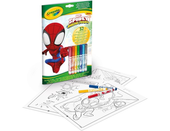 CRAYOLA - Album attività & Coloring Spidey, 32 Pagine da Colorare e 7 Mini Pennarelli Lavabili, 04-2809