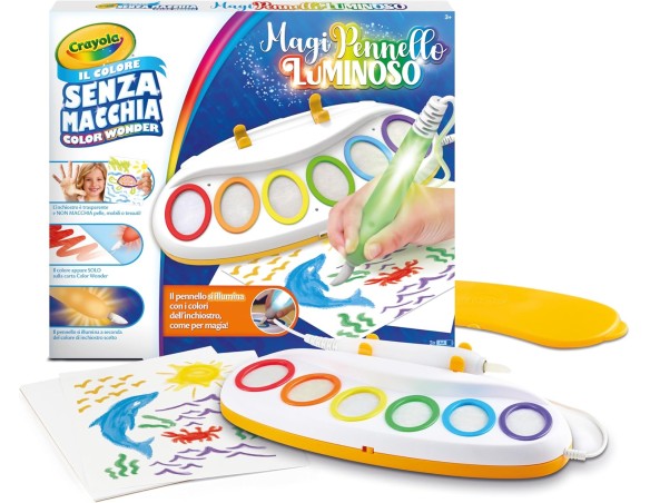 CRAYOLA Color Wonder MagiPennello Luminoso, Magic Light Brush, Set Pittura Senza Macchia, attività Creativa e Regalo per Bambin