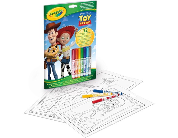CRAYOLA – Album attività And Coloring Toy Story con 32 Pagine da Colorare e 7 Mini Pennarelli Lavabili, attività Creativa per B
