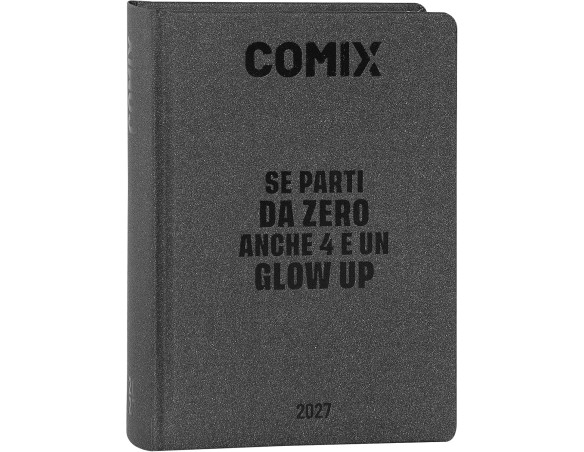 COMIX - Agenda 2027 Giornaliera 16 Mesi, Diario Grigio Formato Mini 11x15,3 cm per Scuole Medie e Superiori, con Copertina Rigi