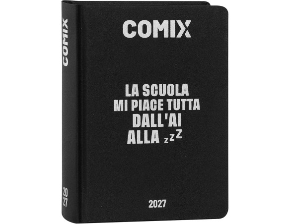 COMIX - Agenda 2027 Giornaliera 16 Mesi, Diario Nero Formato Mini 11x15,3 cm per Scuole Medie e Superiori, con Copertina Rigida