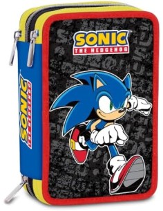 Seven Astuccio Scuola 3 zip Sonic, Blu, Triplo Scomparto,...