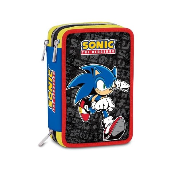Seven Astuccio Scuola 3 zip Sonic, Blu, Triplo...