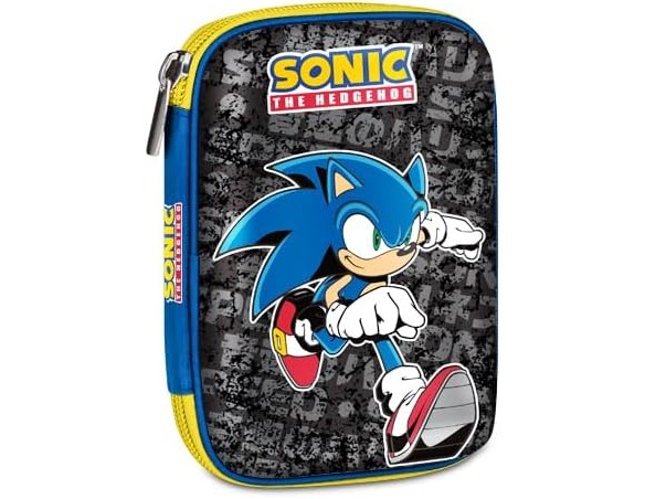 Seven Astuccio Scuola Quick Case 3D Sonic, Blu, Doppio Scomparto, Astuccio attrezzato, Contenuto 44 pezzi, Elastici portapenne,