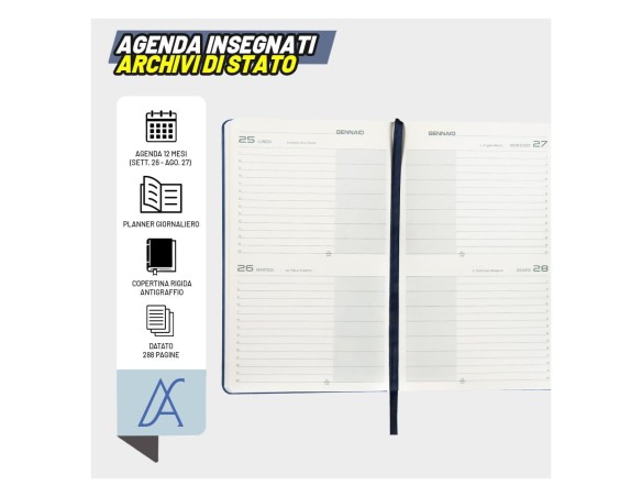 Agenda Insegnante 2027 Bigiornaliera 12 Mesi 13x21cm HALTADEFINIZIONE, con Elastico e Pagine per Pianificazione Scolastica
