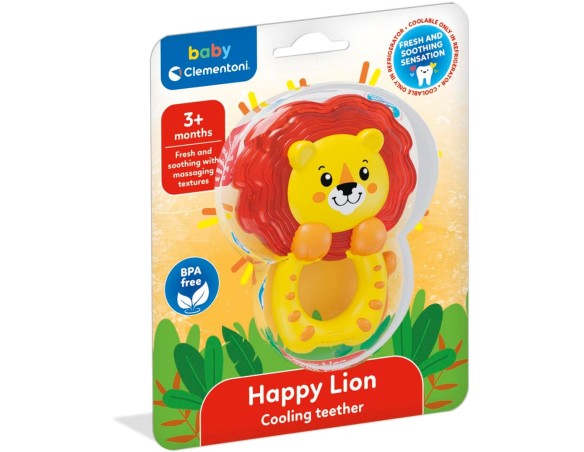 Clementoni Baby - Happy Lion Cooling Teether, Dentaruolo Refrigerato per Neonati 3+ Mesi, Texture e Colori Diversi Esperienza M